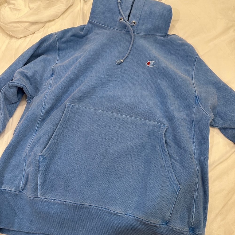 Acid Wash light blue Champion hoodie size medium unisex